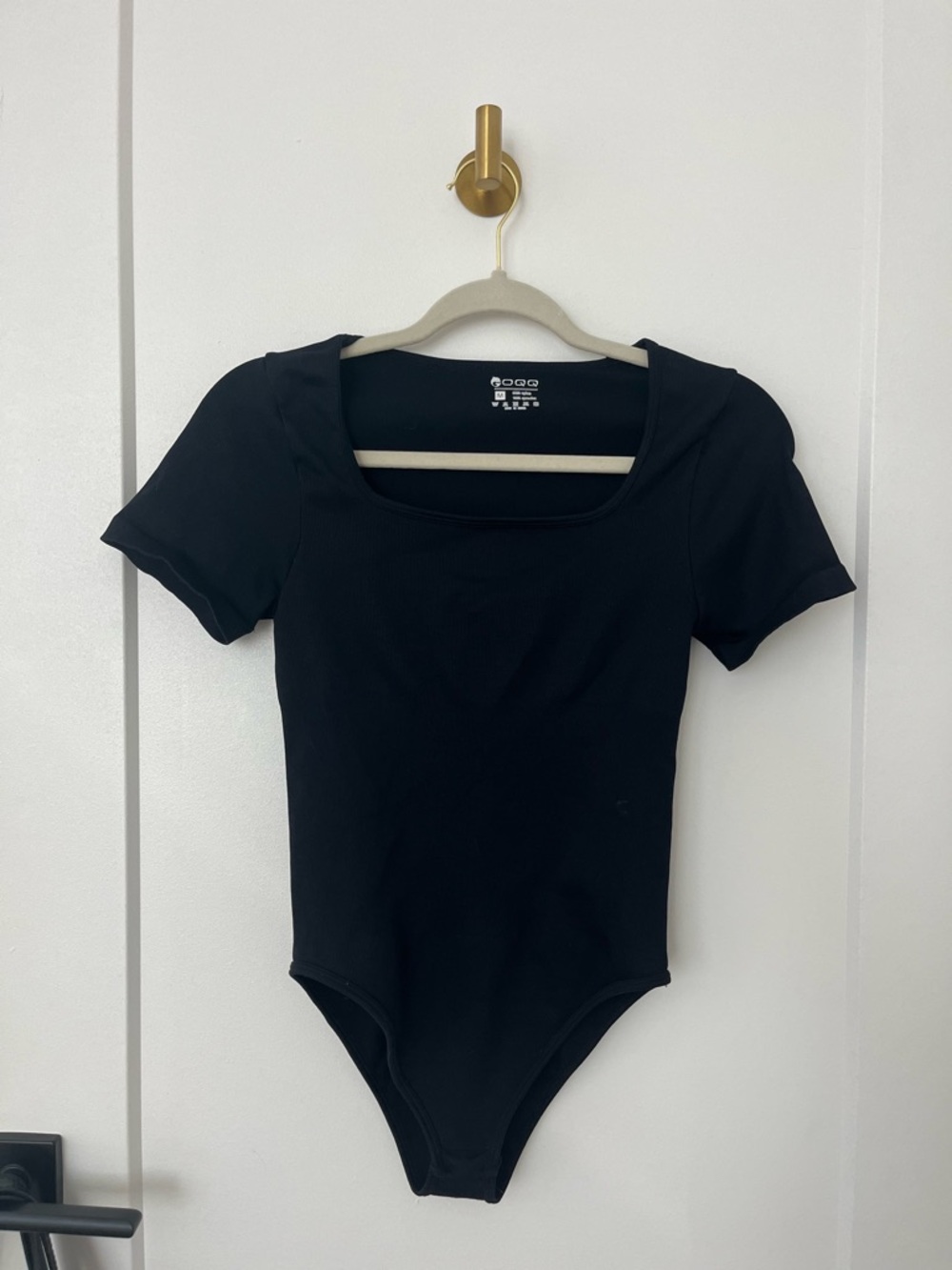 Black Short Sleeve Kids Bodysuit with Square Neck